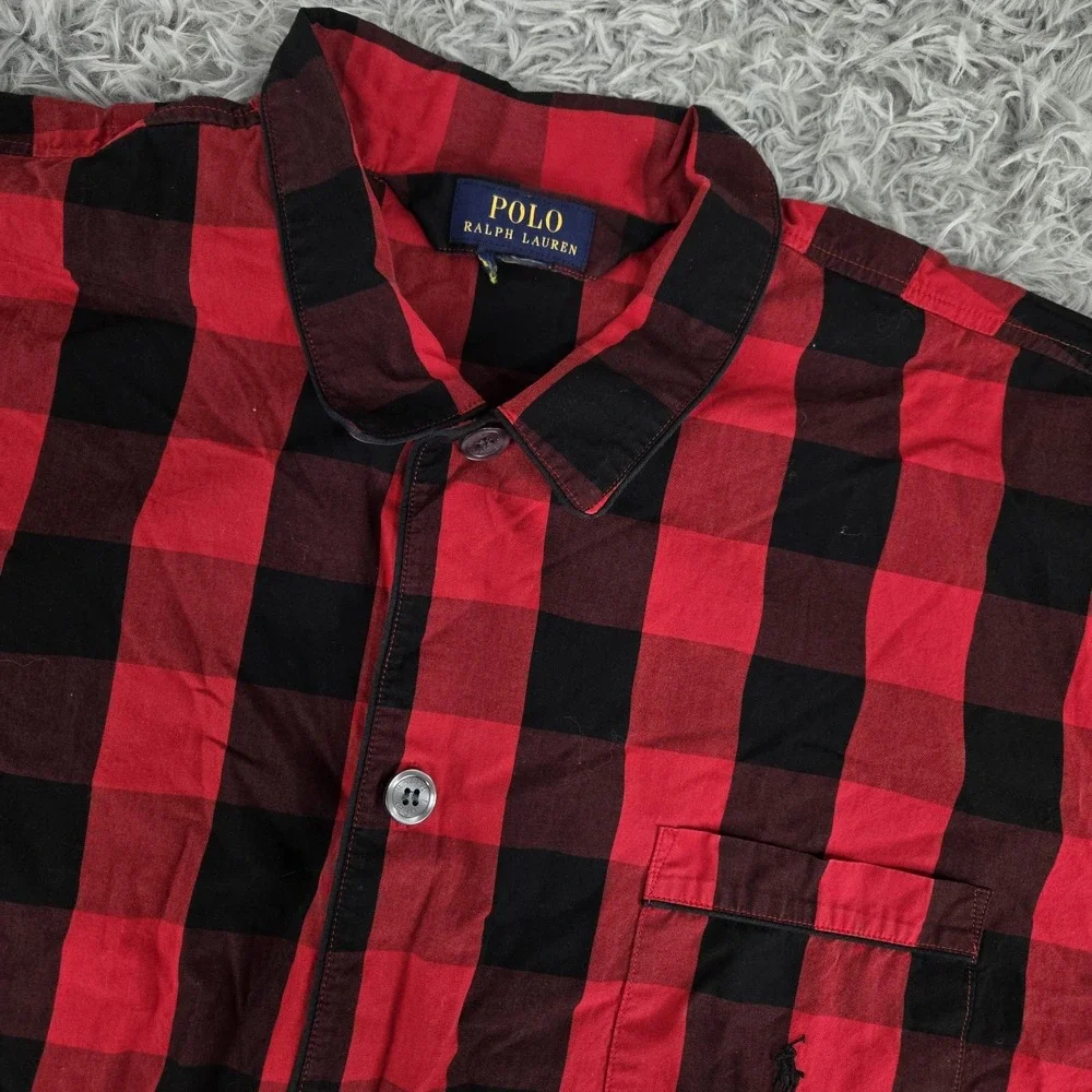 Ralph Lauren Men XL Red Bufalo Plaid Long Sleeve Button Down Cotton Pajama Shirt